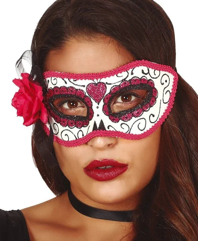 Antifaz de Catrina Rosa del Día de los Muertos Complementos Halloween Viving